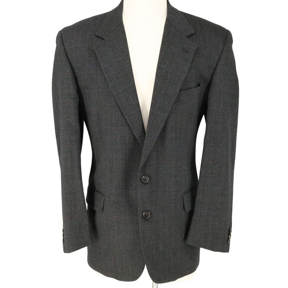 Joseph Abboud Sport Coat Mens 42L Gray Plaid Wool Jacket Blazer Ventless Career